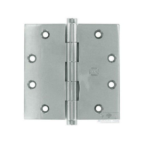 Omnia Hardware 4 1/2" x 4 1/2" Plain Bearing, Button Tip Solid Brass Hinge in Polished Chrome