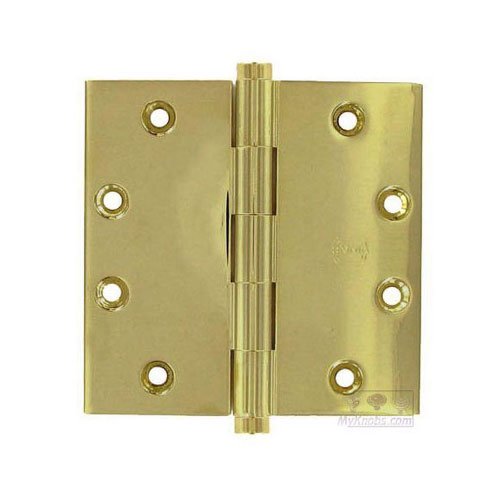 Omnia Hardware 4 1/2" x 4 1/2" Plain Bearing, Button Tip Solid Brass Hinge in Max &#183; Brass&reg;