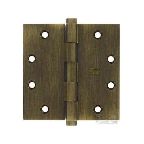 Omnia Hardware 4 1/2" x 4 1/2" Plain Bearing, Button Tip Solid Brass Hinge in Shaded Bronze Lacquered, Lacquered
