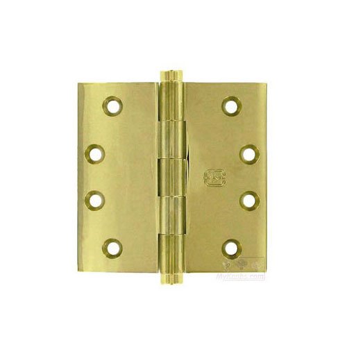 Omnia Hardware 4" x 4" Plain Bearing, Button Tip Solid Brass Hinge in Max &#183; Brass&reg;