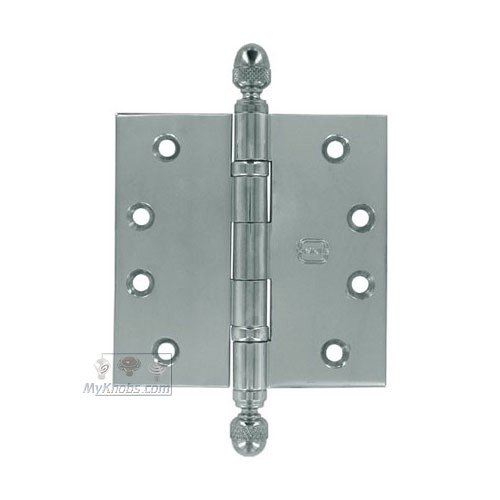 Omnia Hardware 4" x 4" Ball Bearing, Solid Brass Hinge with Acorn Finials in Polished Chrome