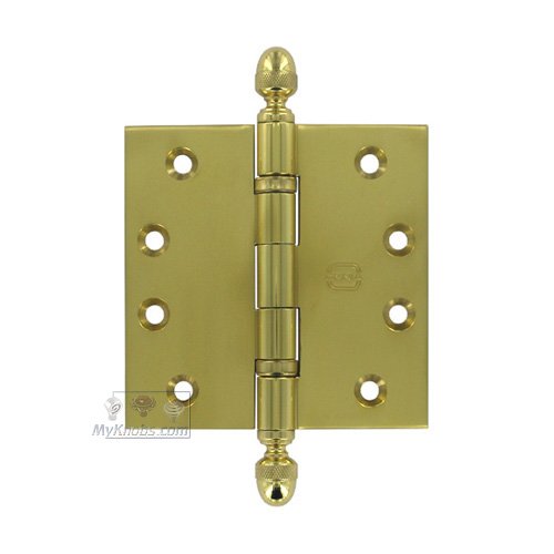 Omnia Hardware 4" x 4" Ball Bearing, Solid Brass Hinge with Acorn Finials in Max Brass&reg;
