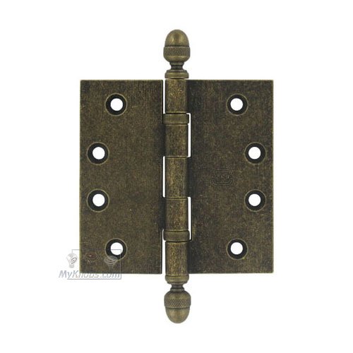 Omnia Hardware 4" x 4" Ball Bearing, Solid Brass Hinge with Acorn Finials in Vintage Brass