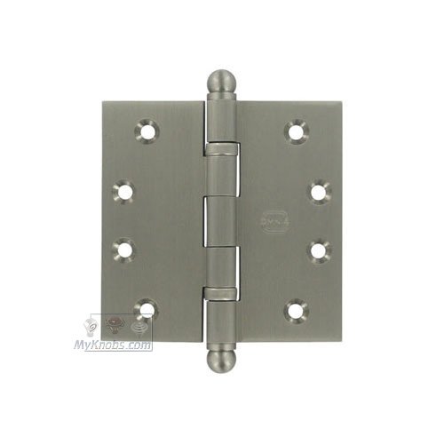 Omnia Hardware 4" x 4" Ball Bearing, Solid Brass Hinge with Ball Finials in Satin Nickel Lacquered