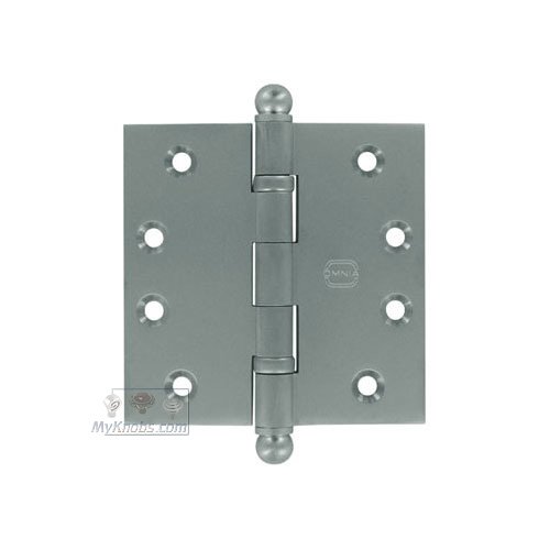 Omnia Hardware 4" x 4" Ball Bearing, Solid Brass Hinge with Ball Finials in Satin Chrome