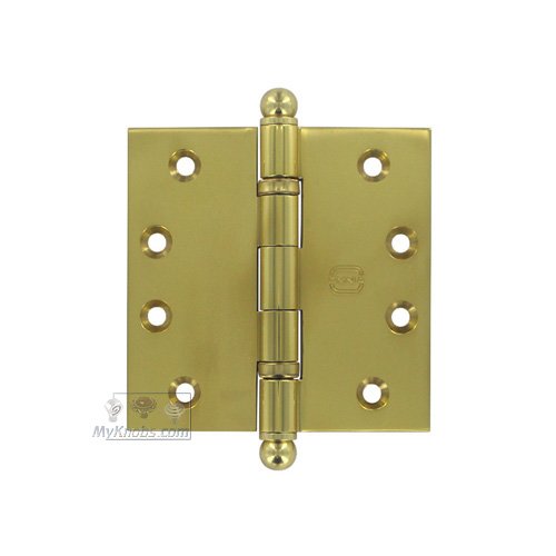 Omnia Hardware 4" x 4" Ball Bearing, Solid Brass Hinge with Ball Finials in Max Brass&reg;