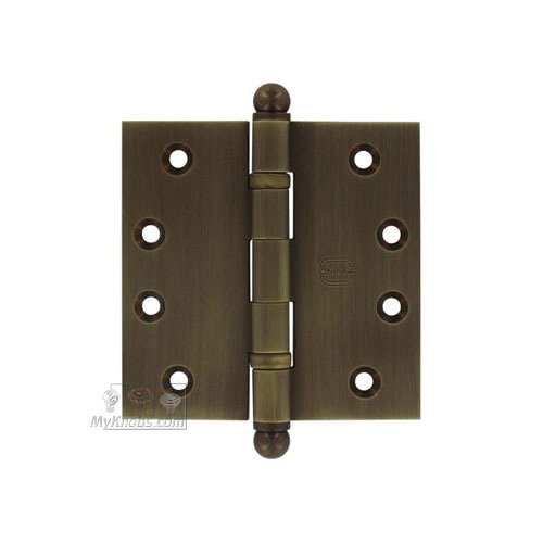 Omnia Hardware 4" x 4" Ball Bearing, Solid Brass Hinge with Ball Finials in Shaded Bronze Lacquered, Lacquered