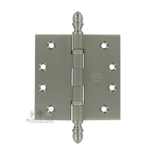 Omnia Hardware 4" x 4" Ball Bearing, Solid Brass Hinge with Crown Finials in Satin Nickel Lacquered