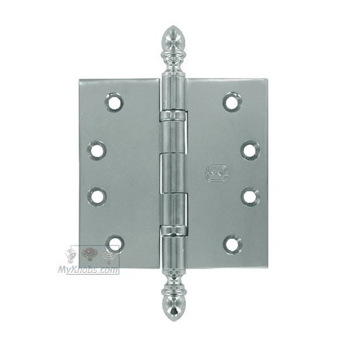Omnia Hardware 4" x 4" Ball Bearing, Solid Brass Hinge with Crown Finials in Polished Chrome