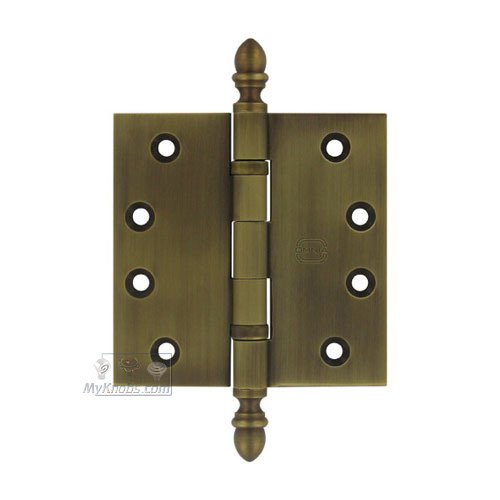Omnia Hardware 4" x 4" Ball Bearing, Solid Brass Hinge with Crown Finials in Antique Bronze Unlacquered