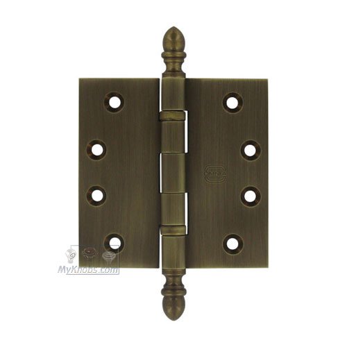 Omnia Hardware 4" x 4" Ball Bearing, Solid Brass Hinge with Crown Finials in Shaded Bronze Lacquered, Lacquered
