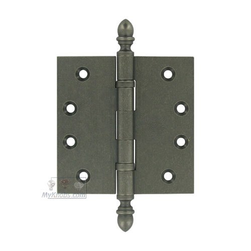 Omnia Hardware 4" x 4" Ball Bearing, Solid Brass Hinge with Crown Finials in Vintage Iron