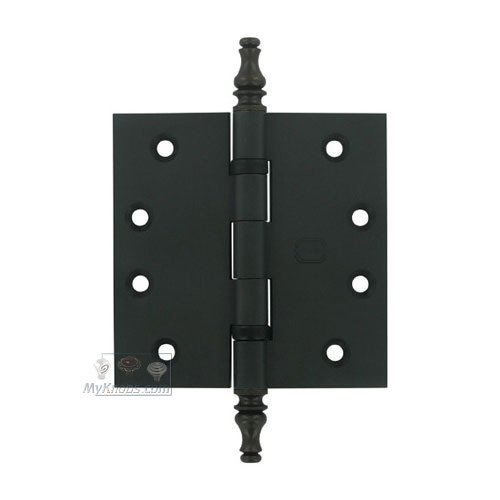 Omnia Hardware 4" x 4" Ball Bearing, Solid Brass Hinge with Steeple Finials in Oil-Rubbed Bronze, Lacquered