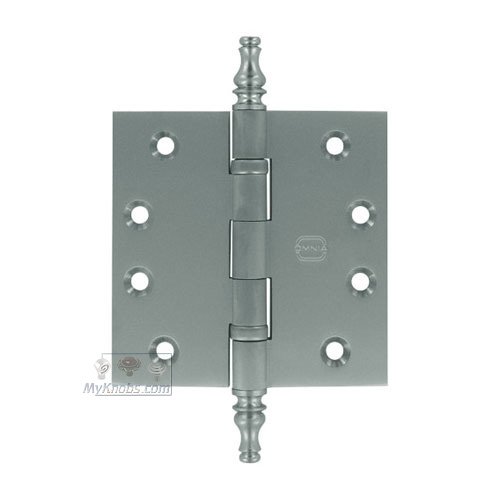 Omnia Hardware 4" x 4" Ball Bearing, Solid Brass Hinge with Steeple Finials in Satin Chrome