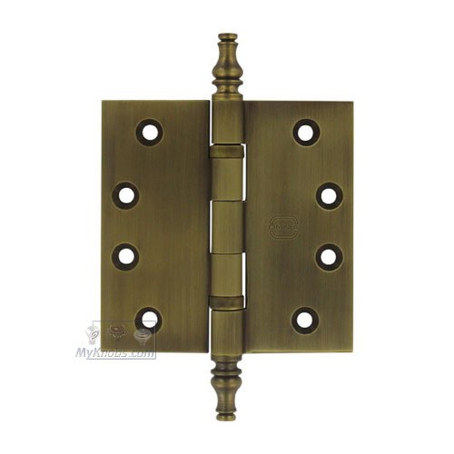 Omnia Hardware 4" x 4" Ball Bearing, Solid Brass Hinge with Steeple Finials in Antique Bronze Unlacquered