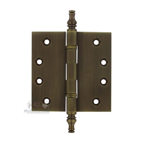 Omnia Hardware 4" x 4" Ball Bearing, Solid Brass Hinge with Steeple Finials in Shaded Bronze Lacquered, Lacquered