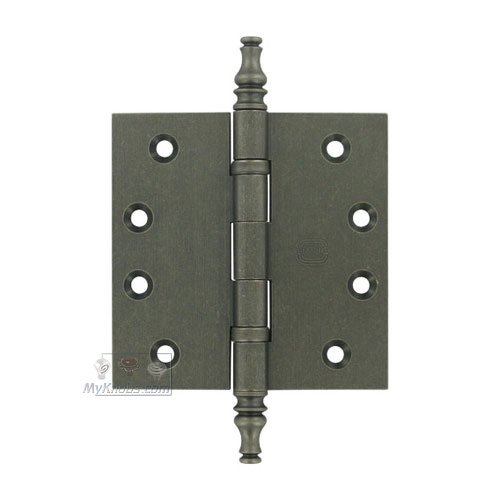 Omnia Hardware 4" x 4" Ball Bearing, Solid Brass Hinge with Steeple Finials in Vintage Iron
