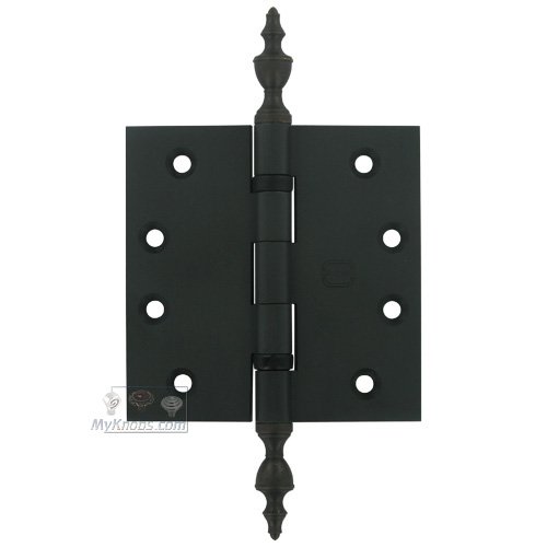 Omnia Hardware 4" x 4" Ball Bearing, Solid Brass Hinge with Urn Finials in Oil-Rubbed Bronze, Lacquered