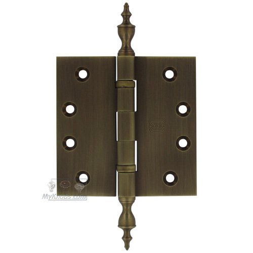 Omnia Hardware 4" x 4" Ball Bearing, Solid Brass Hinge with Urn Finials in Shaded Bronze Lacquered, Lacquered