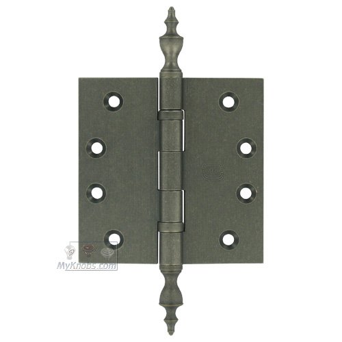 Omnia Hardware 4" x 4" Ball Bearing, Solid Brass Hinge with Urn Finials in Vintage Iron