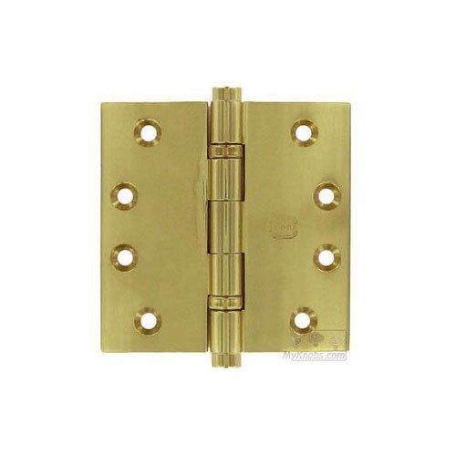 Omnia Hardware 4" x 4" Ball Bearing, Button Tip Solid Brass Hinge in Polished Brass Lacquered