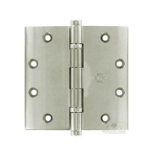 Omnia Hardware 4 1/2" x 4 1/2" Ball Bearing, Button Tip Solid Brass Hinge in Polished Polished Nickel Lacquered
