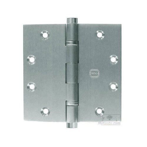 Omnia Hardware 4 1/2" x 4 1/2" Ball Bearing, Button Tip Solid Brass Hinge in Satin Chrome