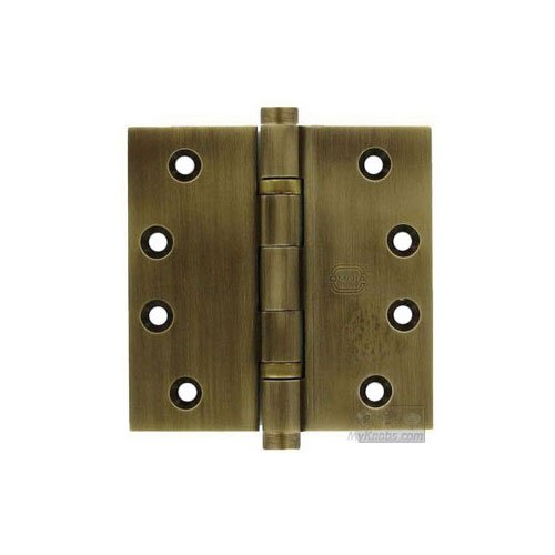 Omnia Hardware 4" x 4" Ball Bearing, Button Tip Solid Brass Hinge in Antique Bronze Unlacquered