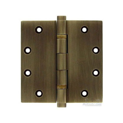 Omnia Hardware 4 1/2" x 4 1/2" Ball Bearing, Button Tip Solid Brass Hinge in Shaded Bronze Lacquered, Lacquered