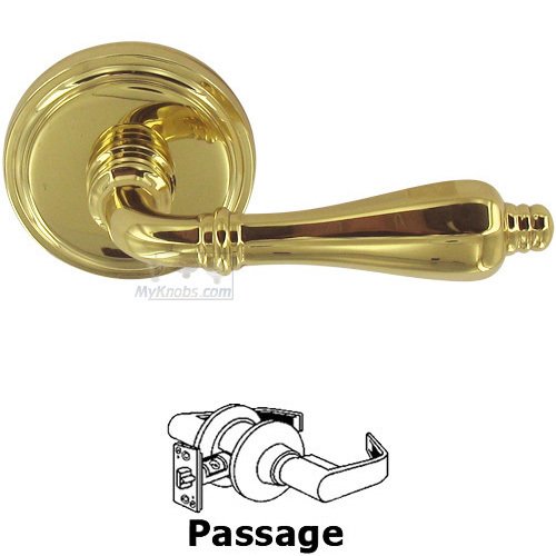 Omnia Hardware Passage Traditions Heritage Lever with Round Rosette in Polished Brass Lacquered