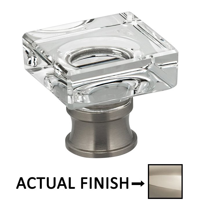 Omnia Hardware 1 1/16" Square Glass Knob in Polished Polished Nickel Lacquered