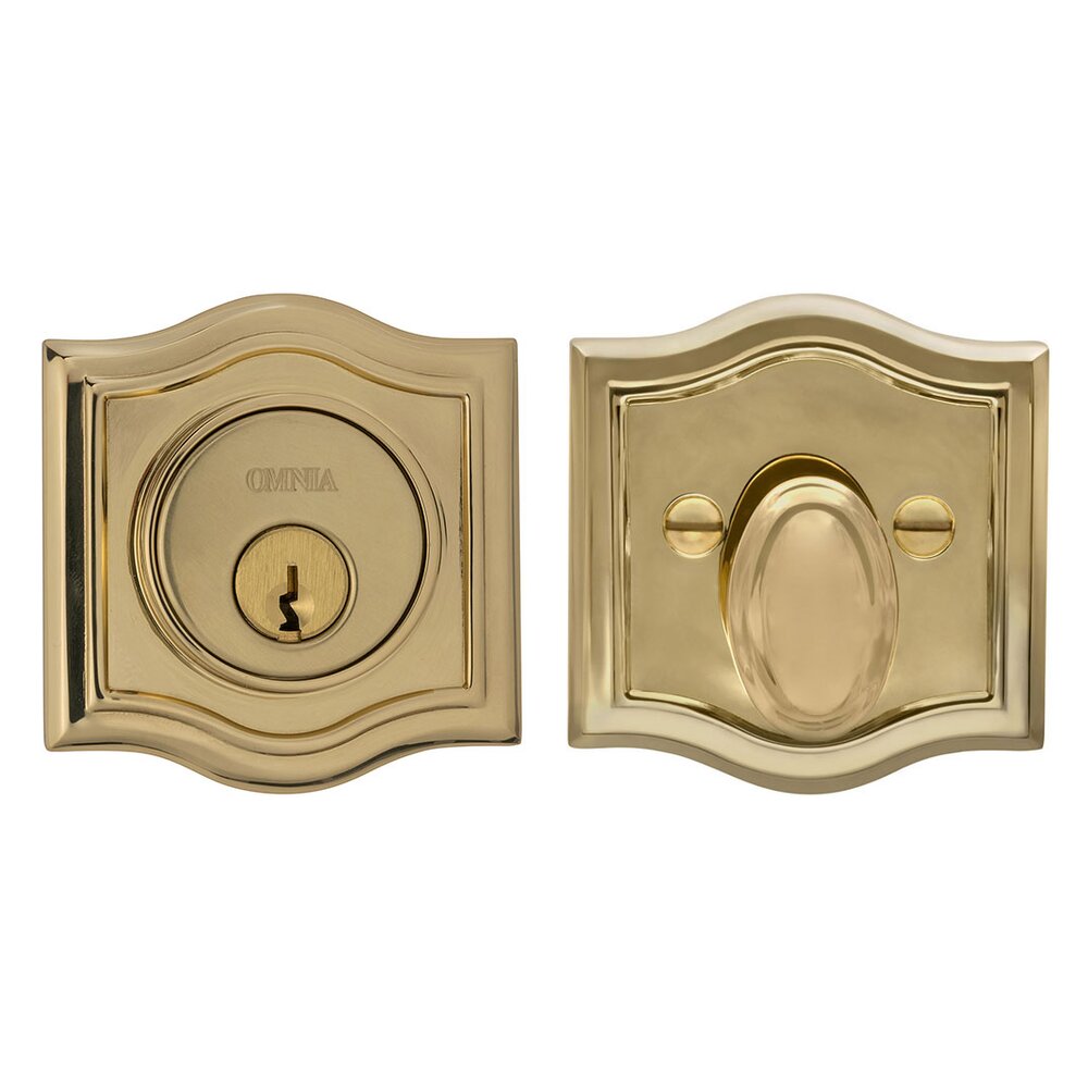 Omnia Hardware Arched Auxiliary Single Deadbolt in Polished Brass Lacquered