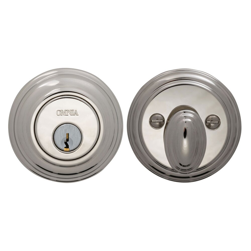 Omnia Hardware Colonial Single Cylinder Deadbolt in Polished Polished Nickel Lacquered