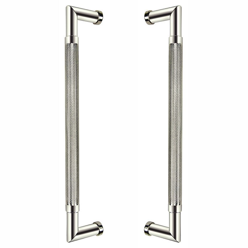 Omnia Hardware 12" Centers Knurled Back To Back Door Pull In Polished Nickel Lacquered