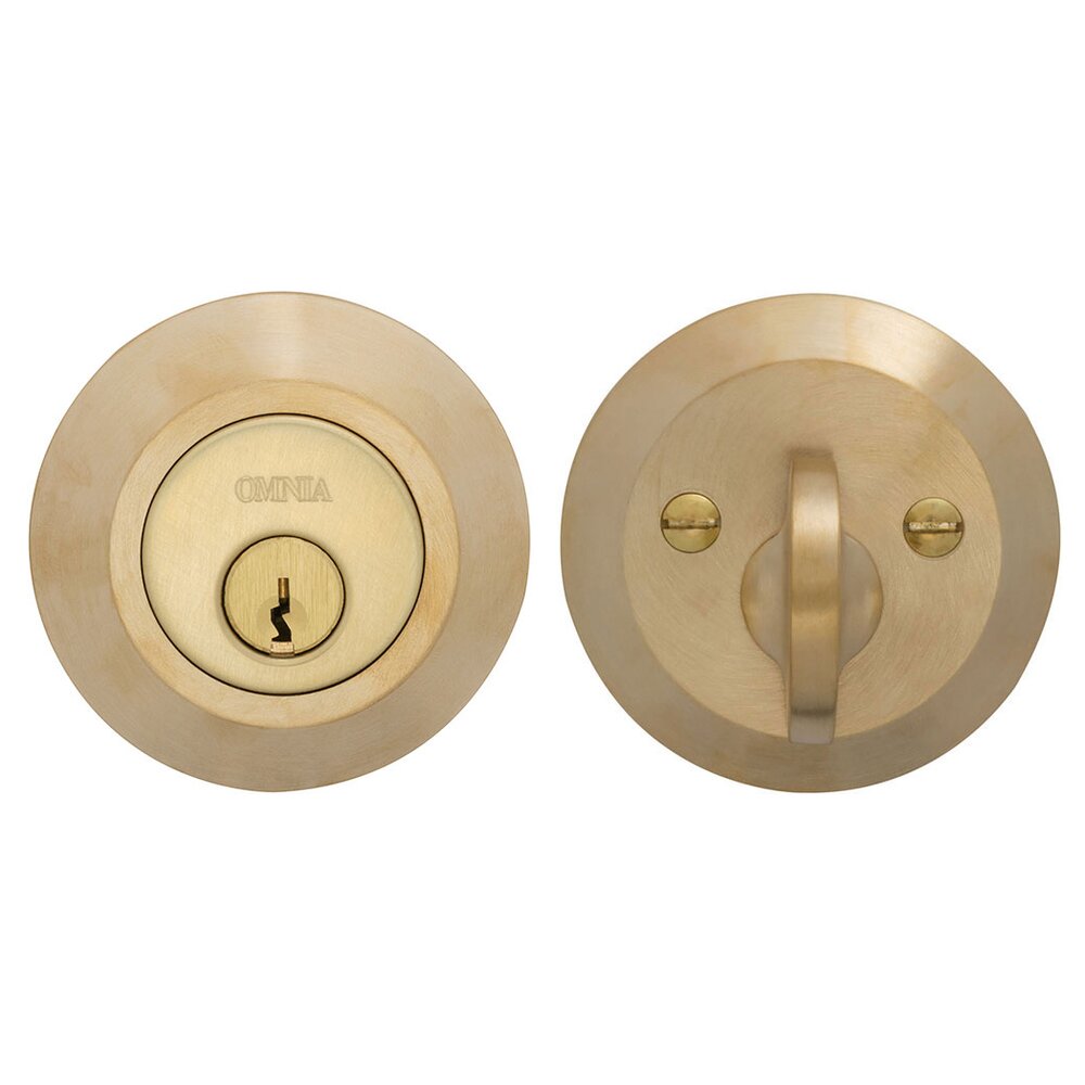 Omnia Hardware Modern Auxiliary Single Deadbolt in Satin Brass Lacquered Unlacquered