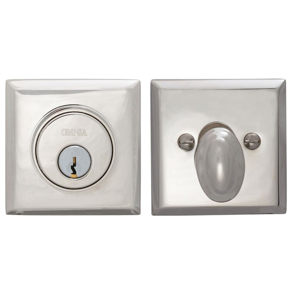 Omnia Hardware Rectangular Auxiliary Single Deadbolt in Polished Polished Nickel Lacquered Plated, Lacquered
