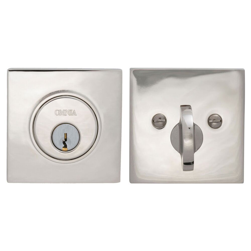 Omnia Hardware Square Single Cylinder Deadbolt in Polished Polished Nickel Lacquered