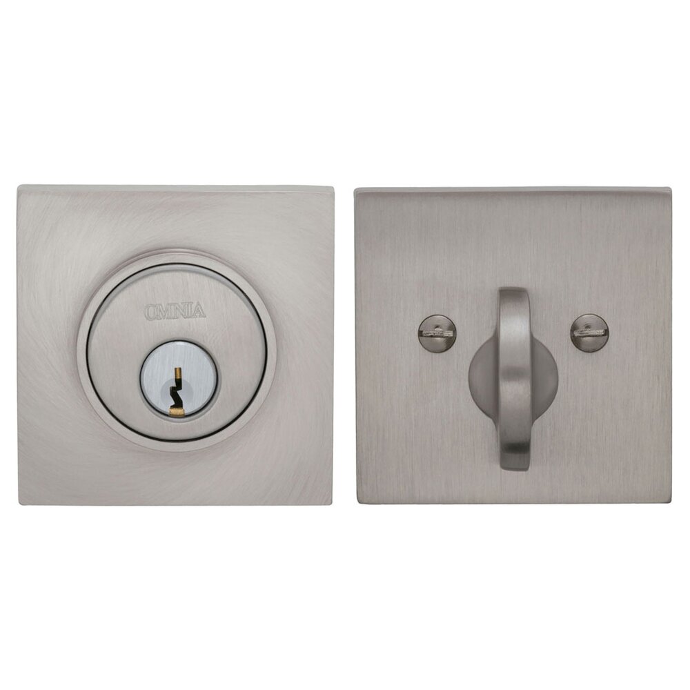 Omnia Hardware Square Single Cylinder Deadbolt in Satin Nickel Lacquered