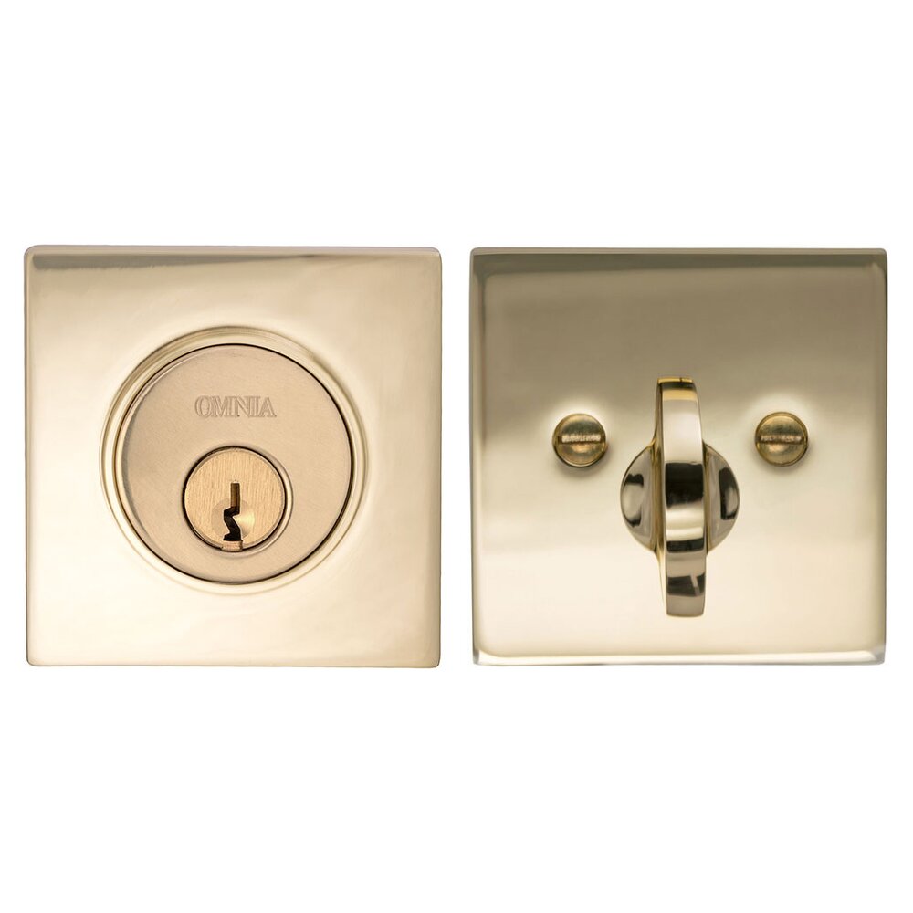 Omnia Hardware Square Single Cylinder Deadbolt in Polished Brass Lacquered