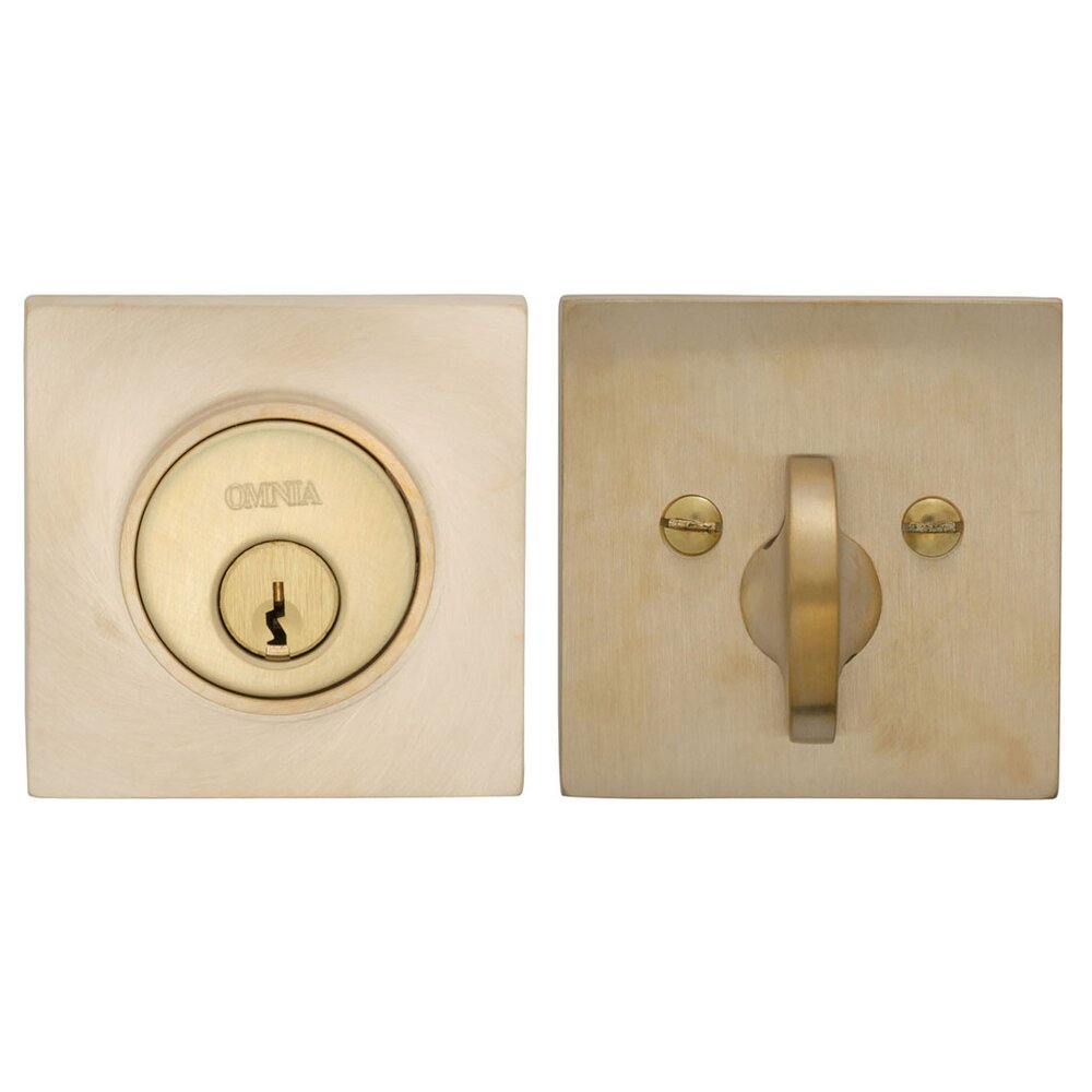 Omnia Hardware Square Single Cylinder Deadbolt in Satin Brass Lacquered