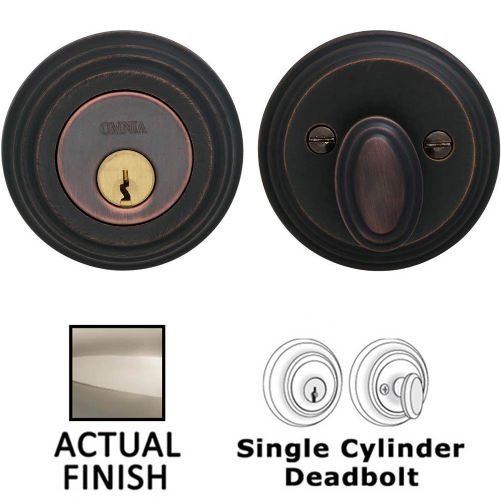 Omnia Hardware Traditional Auxiliary Single Deadbolt in Polished Polished Nickel Lacquered Plated, Lacquered