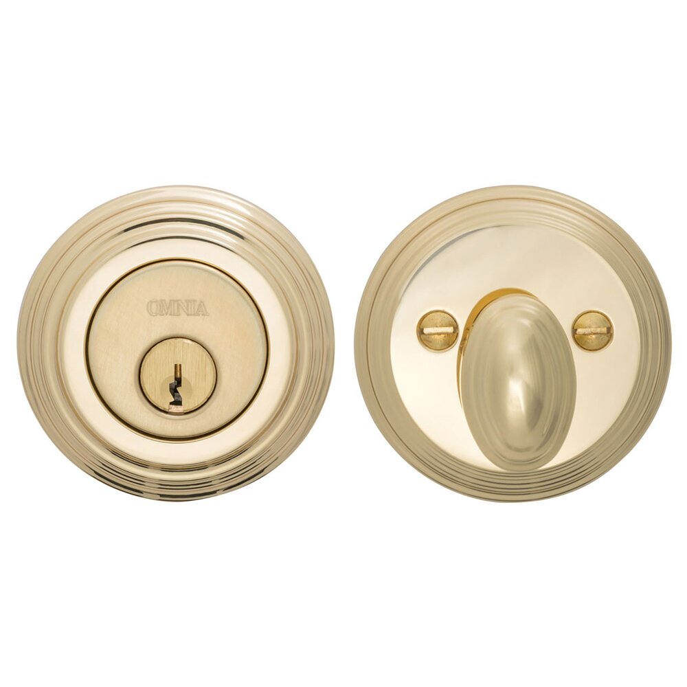 Omnia Hardware Traditional Auxiliary Single Deadbolt in Polished Brass Lacquered