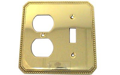 Omnia Hardware Beaded Combination Switchplate in Polished Brass Lacquered