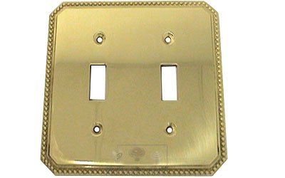 Omnia Hardware Beaded Double Toggle Switchplate in Polished Brass Lacquered