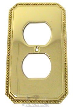 Omnia Hardware Beaded Duplex Receptacle Switchplate in Polished Brass Lacquered