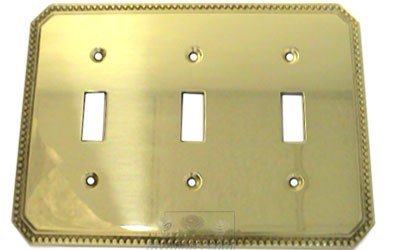Omnia Hardware Beaded Triple Toggle Switchplate in Polished Brass Lacquered