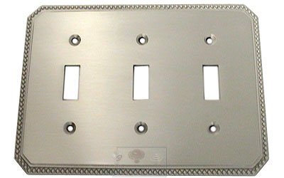 Omnia Hardware Beaded Triple Toggle Switchplate in Satin Nickel Lacquered