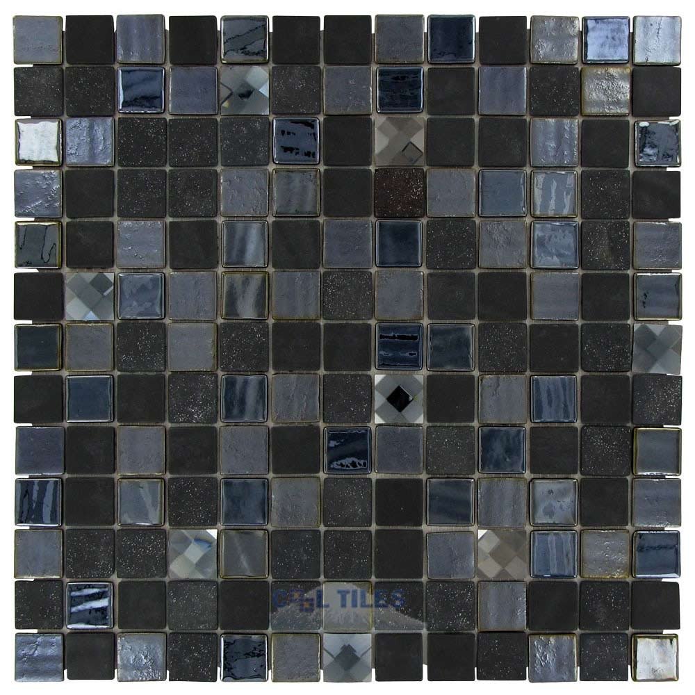 Onix Glass Tiles 1" x 1" Tile in Agata Diamond Black