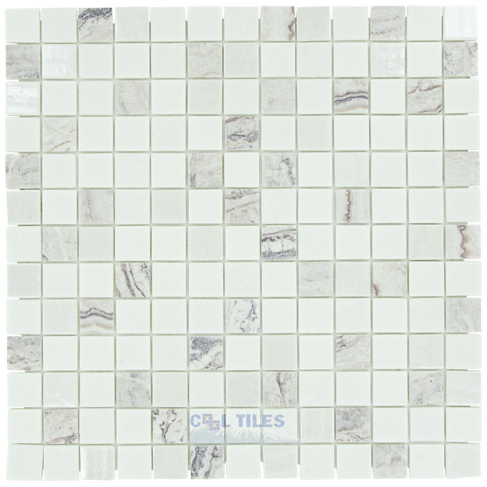 Onix Glass Tiles 1" x 1" Tile in Pupils White