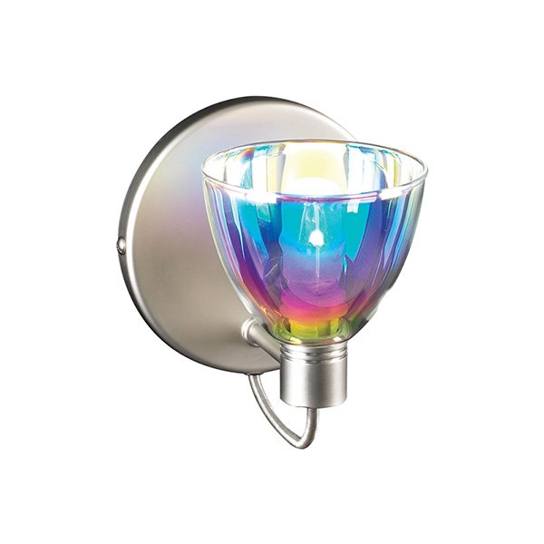 PLC Lighting Wall Light in Satin Nickel with Dichroic Glass